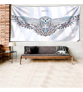 Snowy Owl Kar Baykuşu Leke Tutmaz Kadife Dokulu Kumaş Duvar Örtüsü Duvar Halısı Tapestry (Beyaz)