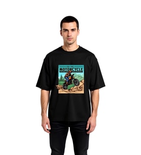 Motosiklet Macerası Sloganlı Baskılı Erkek Oversize Tişört