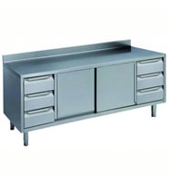Electrolux Professional Dolaplı Çalışma Tezgahı, 3+3 Çekmece Bloğu, 2 Kayar Kapı, Sırtlı - 2000 Mm NTA2010P