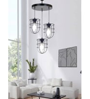 RİOLİGHT RETRO,RUSTİK,VİNTAGE SİYAH KAFES 3XE27 DUYLU METAL SARKIT AVİZE