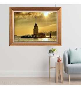Çerçeveli Paspartulu Manzara Tablo dft124 (Gold)