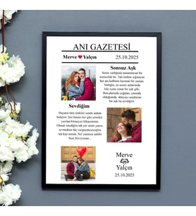 Sevgiliye Hediye Anı Gazetesi Tasarımlı Fotoğraflı Kişiye Özel Kolaj Sök Tak Yapışan Fotoğraf Çerçevesi Eşe Hediye Sevgililer Günü, Yıl Dönümü Hediyesi