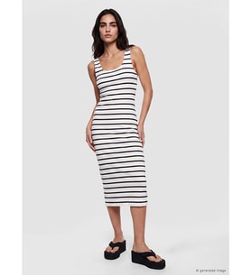LCW Vision Lacivert U Yaka Çizgili Bodycon Elbise