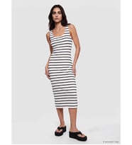 LCW Vision Lacivert U Yaka Çizgili Bodycon Elbise