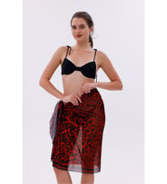 İç Gösterir Transparan Pareo - Kırmızı Leopar Model 150x95 Cm