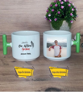 Din Kültürü Öğretmeni  Kupa Bardak Fotoğraflı T Yeşil Kulplu Öğretmenler Günü Hediyesi Din Kültürü Öğretmeni ne Hediye
