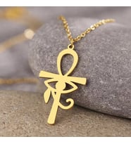 24 Ayar Has Altın Kaplama  Ankh ve Horus Gözü Gümüş Kolye
