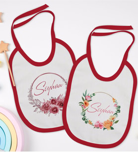 BK Kids Kişiye Özel Çiçek Tasarımlı 2’li Kırmızı Mama Önlüğü-1