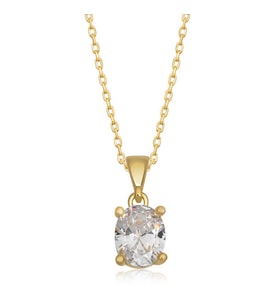 Gümüş Gold Oval Zirkon Taşlı Kadın Kolye