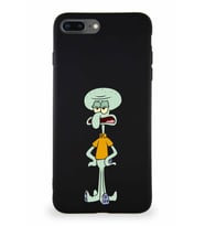 Apple iPhone 7 Plus Soft Premier Kapak Squidward Dokunaç Tasarımlı Silikon Kılıf - Siyah (Şeffaf)