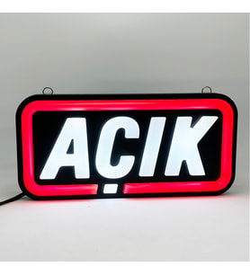 Leon Işık 'AÇIK' Işıklı Özel Tabela-Led ile Neon Görünümlü Tabela-Kırmızı Çizgi (25X12CM)