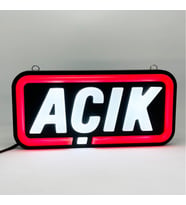 Leon Işık 'AÇIK' Işıklı Özel Tabela-Led ile Neon Görünümlü Tabela-Kırmızı Çizgi (25X12CM)
