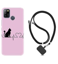 INFINIX Smart 4 5 6 Zero 8 S5 Pro Kılıf Boyun Askılı Silikon Pink Cat Heart 1303