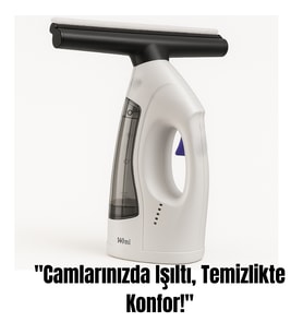 Kablosuz Su Püskürtmeli Cam Temizleme Makinesi - Çift Hazneli, 20W Güçlü Motor, Pratik Kullanım
