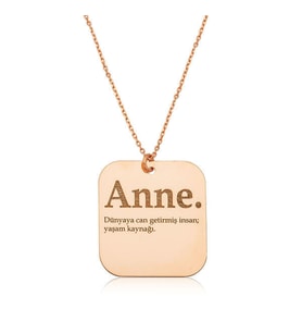 Rose Anne Yazılı Plaka 925 Ayar Gümüş Kolye