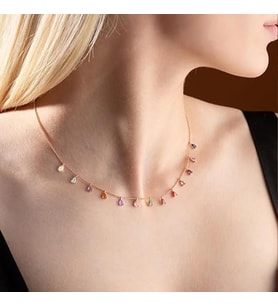 Rose Altın Kaplama Renkli Zirkon 925 Ayar Gümüş Trend Kolye