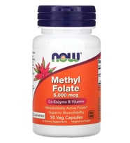 NOW Foods, Methyl Folate, 5,000 mcg, 50 Veg Capsules.Abd Menşei.