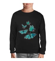 Turquoise Butterflies Siyah Çocuk Sweatshirt