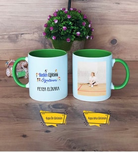Beden Eğitimi Öğretmeni Kupa Bardak Yeşil Fotoğraflı Öğretmenler Günü Hediyesi