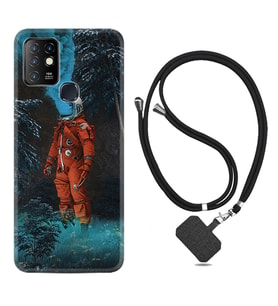 INFINIX Hot 8 9 10 11S Hot 10 Play 10T Kılıf Boyun Askılı Silikon Astronot Smoke 1769