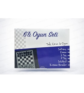 6’lı Oyun Seti  Satranç – Dama – 3 Taş – 9 Taş – Solo Test – Kızma Birader  Ailece Eğlenceli Masa Oyunu