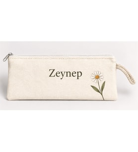 Kişiye Özel Papatya Köşe Baskılı Fermuarlı Clutch El Çantası Makyaj Çantası Model 01284