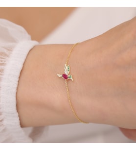 925 Ayar Gümüş Renkli Taşlı Arı Kuşu Bileklik (Gold)