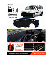 FIAT DOBLO (2000-2008) AİRBAGSİZ BÜYÜK EKRAN Uyumlu Torpido Örtüsü Torpido Kılıfı - Siyah Mavi