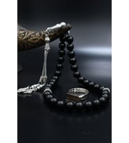 Doğal Oniks Taşlı Tesbih Ve 925 Ayar Gümüş Yüzük Hasbiyallah Allah Bana Yeter Arapça Yazlı 901945