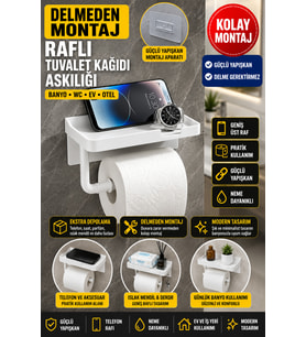 Yapışkanlı Raflı Tuvalet Kağıdı Askılığı Banyo Organizeri
