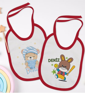 BK Kids Kişiye Özel İsimli 2’li Kırmızı Mama Önlüğü-3