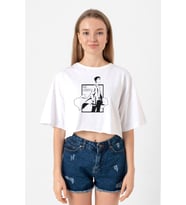 Steins Gate Rintarou Mad Scientist Beyaz Kadın Crop Tshirt