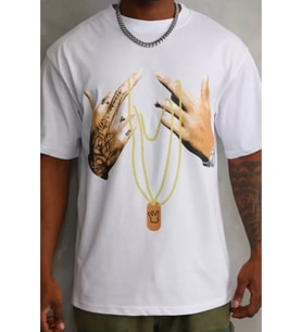 Unisex Baskılı Oversize T-Shirt - Beyaz