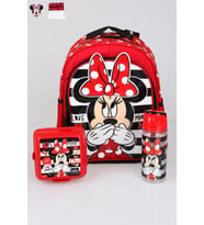 YENİ SEZON LİSANSLI MINNIE MOUSE OKUL ÇANTASI,BESLENME KABI VE MATARA 500 ML OKUL SETİ (Kırmızı)