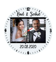 Evlilik Yıldönümü Hediyesi Fotoğraflı İsimli Cam Duvar Saati