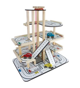Ahşap Asansörlü Otopark - Üç Katlı Garaj Seti - Hotwheels Garaj Seti - Otopak Seti - Eğimli Garaj
