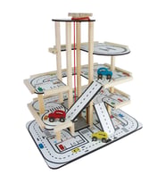 Ahşap Asansörlü Otopark - Üç Katlı Garaj Seti - Hotwheels Garaj Seti - Otopak Seti - Eğimli Garaj