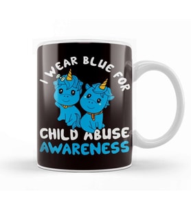 Child Abuse Prevention Month Blue Ribbon Awareness Support Kupa Bardak Porselen