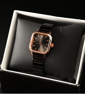 Spectrum Kare Kadranlı Rose Gold Detaylı Siyah Kadın Kol Saati