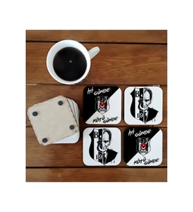 Ghostbastır Design Beşiktaş Atatürk Dekoratif Ahşap Bardak Altlığı Seti 037