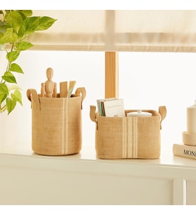 Ocean Home Textile 2'li Çizgili Jüt Sepet Set 1 Adet 20 x 20 / 1 Adet 24 x 17 x 14 cm