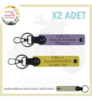Hız Tutkunlarına Özel, İsim Plaka ve 0 Rh (+) Kan Grubu Yazılı Deri x2' li Anahtarlık, Mor-Sarı-SK (Çok Renkli)