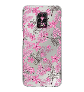 Xiaomi Redmi Note 9S  Kamera Korumalı Kapak Floral Pembe Tasarımlı Şeffaf  Kılıf