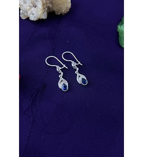 Yaprak Model Taşlı Telkari El İşçiliği Gümüş Kadın Küpe (Mavi)