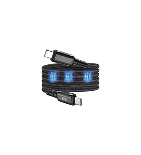 Mıknatıslı Type-C Şarj Kablosu 60W LED Işıklı Manyetik USB Type-C Kablo (Siyah)