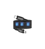 Mıknatıslı Type-C Şarj Kablosu 60W LED Işıklı Manyetik USB Type-C Kablo (Siyah)