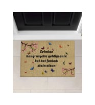 Evimize Hangi Niyetle Geldiysen Fazlasıyla Senin Olsun Yazılı Kapı Paspası Niyet Paspası (Kahverengi)