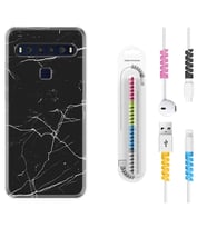 TCL 10L 10 Plus 10SE 20E 20SE 30SE L7 Kılıf Kablo Koruma Spiral Silikon Siyah Mermer 1299
