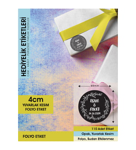 Çelenk Çiçek Motifli, Siyah Etiket Modeli Ürünlerinize Özel 4 Cm - 110 Adet Folyo Sticker
