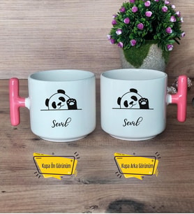 Sevimli Panda Kupa Bardak T Pembe Kulplu Arkadaşa Doğum Günü Hediyesi